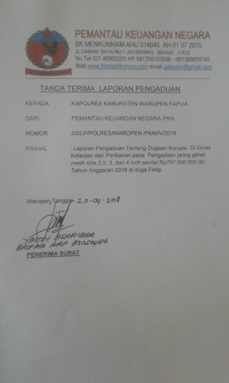 kerja Nyata PKN ,Laporan Korupsi di dinas kelautan perikannan Waropen sudah di vonis masuk penjara